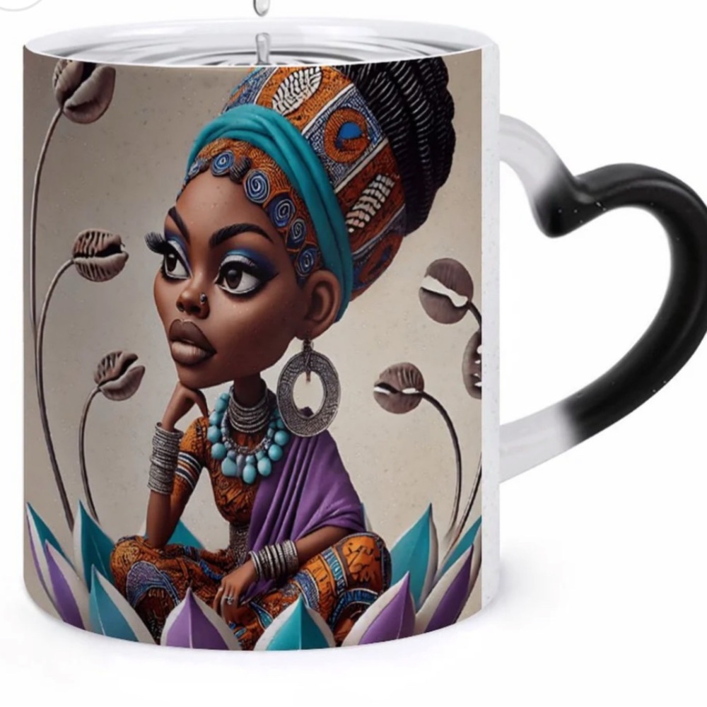 Thinking of a Mastet Plan Colorful Artistic Ceramic Mug with Heart Handle